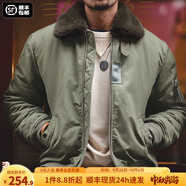 馬登工裝美式復(fù)古B15飛行員棉服夾克男保暖毛領(lǐng)加厚棉衣秋冬男士外套 綠色 S