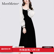 MeetMetro瑪依爾時(shí)尚連衣裙女2025秋季新款拼接燈籠袖高級(jí)感裙子 黑色【現(xiàn)貨閃電發(fā)】 M