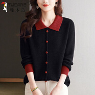 啄木鳥(niǎo)（TUCANO）安可拉紅娃娃領(lǐng)毛衫女套頭拼色外穿上衣春秋季毛衣打底針織衫潮 黑色 M 90-105