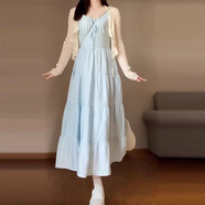 天啟世紀法式氣質(zhì)顯瘦藍色吊帶連衣裙子女秋季2025新款內搭打底蛋糕裙長(cháng)裙 藍色連衣裙【單件】【今年流行裙子/超好看連衣裙 S 40/45kg