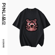 品立（PINLI）夏季新款老虎圓領(lǐng)T恤男士短袖休閑 黑色 M 170
