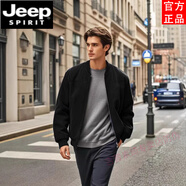 JEEP SPIRIT秋冬男士麂皮絨立領(lǐng)夾克男寬松復古拉鏈開(kāi)衫外套潮流時(shí)尚男士夾克 黑色 S