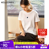 Olrain歐芮兒法式白色短袖T恤女夏季新款簡(jiǎn)約正肩顯瘦上衣 白色（小刺繡） S