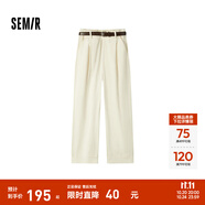 Semir[商場同款]森馬休閑褲女卷邊七分褲顯瘦秋2024新款純棉闊腿褲百搭 米白10301 XL