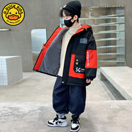 G.duck小黃鴨男童冬裝外套2025新款中大兒童裝男孩冬季加絨加厚派克服兔 紅色 加絨 120 建議身高110cm左右