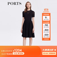 PORTS寶姿商場同款女裝春夏修身小黑裙黑色半透視針織連衣裙 黑色 S