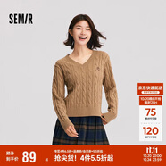 森馬（Semir）森柔毛衫|毛衣女刺繡V領(lǐng)顯瘦寬松2024絞花上衣復(fù)古風(fēng)109724107014