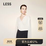 LESS春秋雙層套頭落肩寬松薄款V領(lǐng)針織衫女2N3314000 100/本白 S