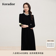 珂萊蒂爾【輕禮裙】春絲絨連衣裙收腰重工連衣裙釘珠禮服裙子女 黑色 L