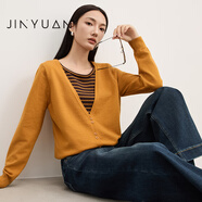 金苑（JINYUAN）2025冬季新款韓系時(shí)尚小眾條紋假兩件長(zhǎng)袖針織衫上衣H255113 桔色
