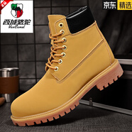 西域駱駝（VANCAMEL）真牛皮馬丁靴男高幫英倫風(fēng)冬季加絨大黃靴男工裝靴情侶鞋雪地靴男 金黃-單鞋 40