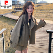 皮爾卡丹（pierre cardin）2025秋冬季新款韓版加棉加厚呢子兩件套裝女上衣顯瘦毛呢大衣短裙 咖色  升級加厚版 S 100-110斤