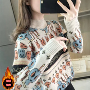 施洛瀾（SINO LOVE）加絨加厚毛衣女裝秋冬2025新款寬松針織上衣半高領(lǐng)打底衫慵懶外穿 米白加絨 均碼 建議90-135斤