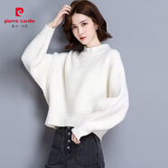 皮爾卡丹（pierre cardin）蝙蝠衫短款寬松半高領(lǐng)毛衣針織衫女秋冬新款高腰休閑外穿打底上衣 白色 M