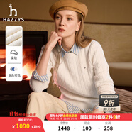 哈吉斯（HAZZYS）女裝 秋季款女士毛衣【宋佳明星同款】純色圓領絞花套頭羊毛衫女 米黃色OW XL (170/92A 42)
