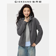 佐丹奴外套女搖粒絨品牌膠章寬松連帽拉鏈衛(wèi)衣開衫女05373854