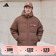 adidas 600蓬保暖拒水防潑雙面穿連帽鴨絨羽絨服男女秋冬阿迪達(dá)斯   巖層深土地棕   M