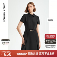 朗姿【尖貨補(bǔ)單】黑白色顯瘦輕禮服襯衫連衣裙女夏新款復(fù)古小黑裙裙子 黑色2 S 155/76A