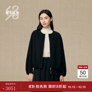 鄂爾多斯1980羊毛雙面呢泡泡袖女裝簡(jiǎn)約休閑短外套25早秋新品 黑 XL 175/92A