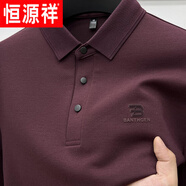 恒源祥（HYX）高檔中年長(zhǎng)袖t恤男翻領(lǐng)秋冬純色休閑大碼羊毛體恤老年爸爸打底衫 紫紅色 M 48