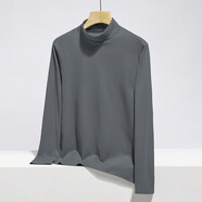 花花公子（PLAYBOY）純棉半高領(lǐng)長(cháng)袖t恤男裝內搭打底衫中領(lǐng)小衫純色白色體恤全棉秋衣 M06碳灰色 M (適合90-100斤)