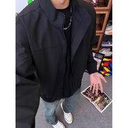 蕭蕭布落2025春秋季薄款外套男潮牌拼接日系連帽衛(wèi)衣運動上衣韓版帥氣秋裝 黑色 XL