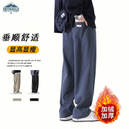 頂峰保羅（Dingfengbaoluo）直筒休閑褲子男秋季高街闊腿褲潮牌運動(dòng)長(cháng)褲WH5609藏青色加絨XL