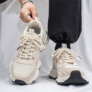 紅蜻蜓男鞋2025新款秋季透氣網(wǎng)面百搭運動(dòng)鞋青少年休閑厚底增 奶茶色 39