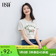 歐莎休閑慵懶印花T恤短袖女2025夏季新款顯瘦棉質(zhì)寬松圓領(lǐng)上衣 灰白 S