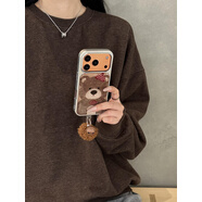 三棲虎日韓可愛(ài)滴膠小熊適用于蘋(píng)果16手機殼iphone15保護套14毛球13全包 電鍍銀邊-滴膠棕色紅帽小熊【單殼】 iPhone 17 Pro