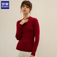 羅蒙（ROMON）羊毛衫女半高領(lǐng)毛衣秋冬內(nèi)搭洋氣緊身針織修身絲光棉長(zhǎng)袖打底衫 酒紅色 S