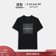 蔻馳（COACH）奧萊男士男裝經(jīng)典標(biāo)志SQUARE T恤春夏款短袖 黑色 2XL