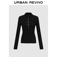 UR2026春季新款女裝氣質(zhì)肌理感立領(lǐng)亮絲花邊針織衫UWM950133 黑色 XS