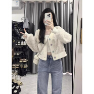以純（YISHion）V領(lǐng)短款毛衣外套女秋季2024新款設(shè)計感甜美減齡上衣長袖針織開衫 米色 S 建議75-95斤