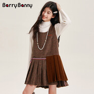 BARRY BANNY女童格子毛呢背心裙2025秋冬季新款中大兒童無袖連衣裙時尚百褶裙 焦糖棕 110 /120cm（40-50斤）