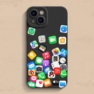 RANRZLins創(chuàng  )意圖標蘋(píng)果16手機殼適用iPhone15/14硅膠13軟殼12/11promax全包xsmax防摔xr新款78plus磨砂se 黑色-蘋(píng)果圖標 iPhone_16