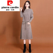皮爾卡丹（pierre cardin）2025秋冬長(cháng)袖加厚連衣裙韓版寬松大碼打底針織馬甲中長(cháng)款裙兩件套 卡其色 2XL 建議130-140斤