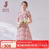 經(jīng)典故事（JANE STORY）2025新款氣質(zhì)碎花連衣裙女夏季高級感收腰雪紡裙歐式田園風(fēng)裙子 T13杏底桃紅 L