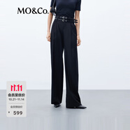 MO&Co.【美拉德】含綿羊毛簡約高腰西褲休閑褲附雙腰帶摩安珂 黑色-第1批 L 170