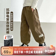 左西男童加絨褲子休閑褲2025新款兒童一體絨燈芯絨長褲潮 卡其色 140