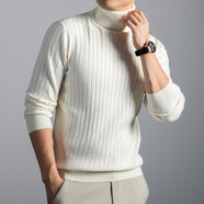 ARMANI EXCHANGE阿瑪尼斷碼2026男士長(cháng)袖雙層翻領(lǐng)毛衣冬季加厚韓版百搭感休閑打底 米白色 M 105/48