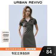 UR2025夏季新款女學(xué)院風(fēng)立體裝飾Polo領(lǐng)短袖連衣裙UYY750050 綠棕 XS