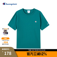 Champion冠軍短袖夏季新款男女全棉舒適簡約小C LOGO圓領情侶套頭T恤 深綠色 L