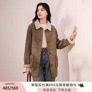 香影牛角扣麂皮絨外套女短款2025秋冬新款羊羔毛風小個子仿生皮草 焦糖色W844269 S