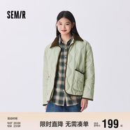森馬（Semir）羽絨服女中長款輕薄拼接燈芯絨翻領2024冬季三防外套109724113004