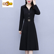 初徑冬天加絨加厚打底連衣裙2025新款女秋冬季感配大衣裙子小個(gè)子 黑色(常規款) M (90-105斤)