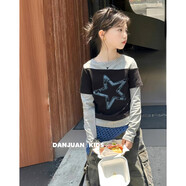 韓國女童打底衫春秋款2025新款兒童裝洋氣秋裝長(cháng)袖t恤假兩件上衣t 五角星【假兩件上衣】 均碼 120cm