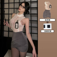 cosplay辦公室女郎性感秘書(shū)OL制服純欲御姐蕾絲半透睡裙教師套裝 灰色連衣裙連褲絲襪 均碼