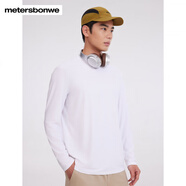 美特斯邦威（Meters Bonwe）T恤男2025春夏新款肌理插肩長袖恤純色簡約百搭通勤T恤 亮白色 S 165 88A