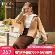 Olrain歐芮兒麂皮絨連帽短外套女裝秋季新款休閑百搭寬松上衣防風 棕色 S